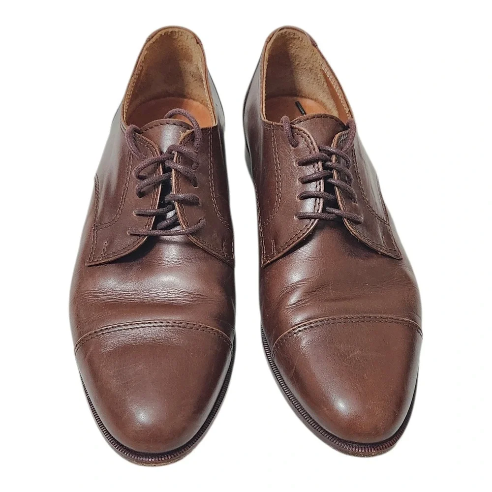 Ralph‎ Lauren Kids Brown Leather Cap Toe Oxford Dress Shoes Made in Italy 7B